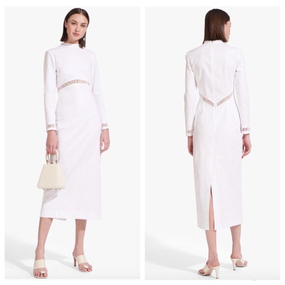 Staud Dresses & Skirts - STAUD Alexandria White Linen Midi Dress Long Sleeves Size 8